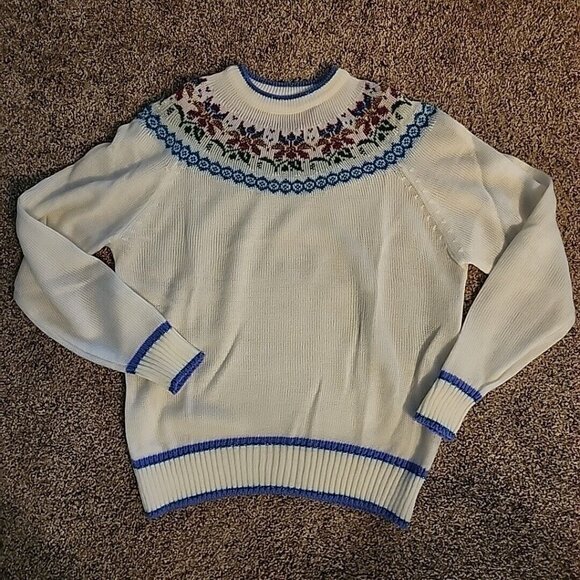 Medium Vintage Adell Barre Sweater Holiday Christmas Sparkly Snowflake White - Picture 7 of 8